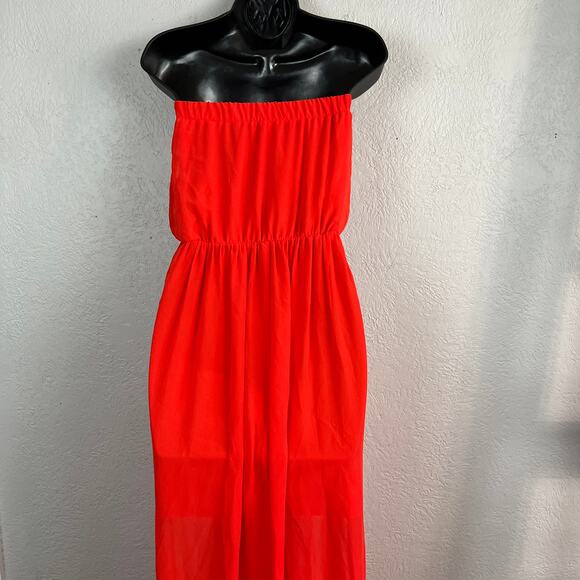 Topshop Strapless Maxi Dress Orange Red - 0 - Picture 4 of 6